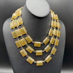🟡 17"-20" Multi-Strand Mustard‎ Yellow Geometric Resin Statement Necklace 🟡